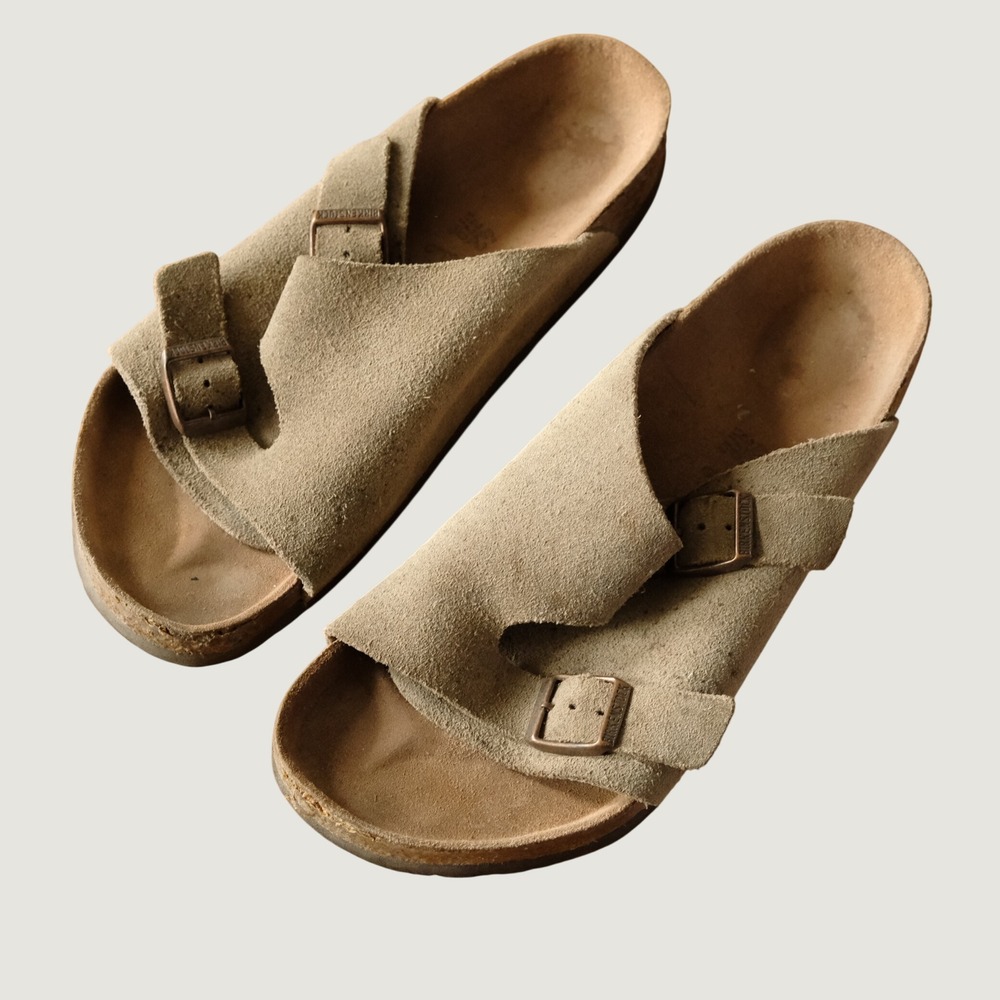 Birkenstock Zurich Sandals Taupe Suede Double Buckle Cork Slide Mens 42 Germany